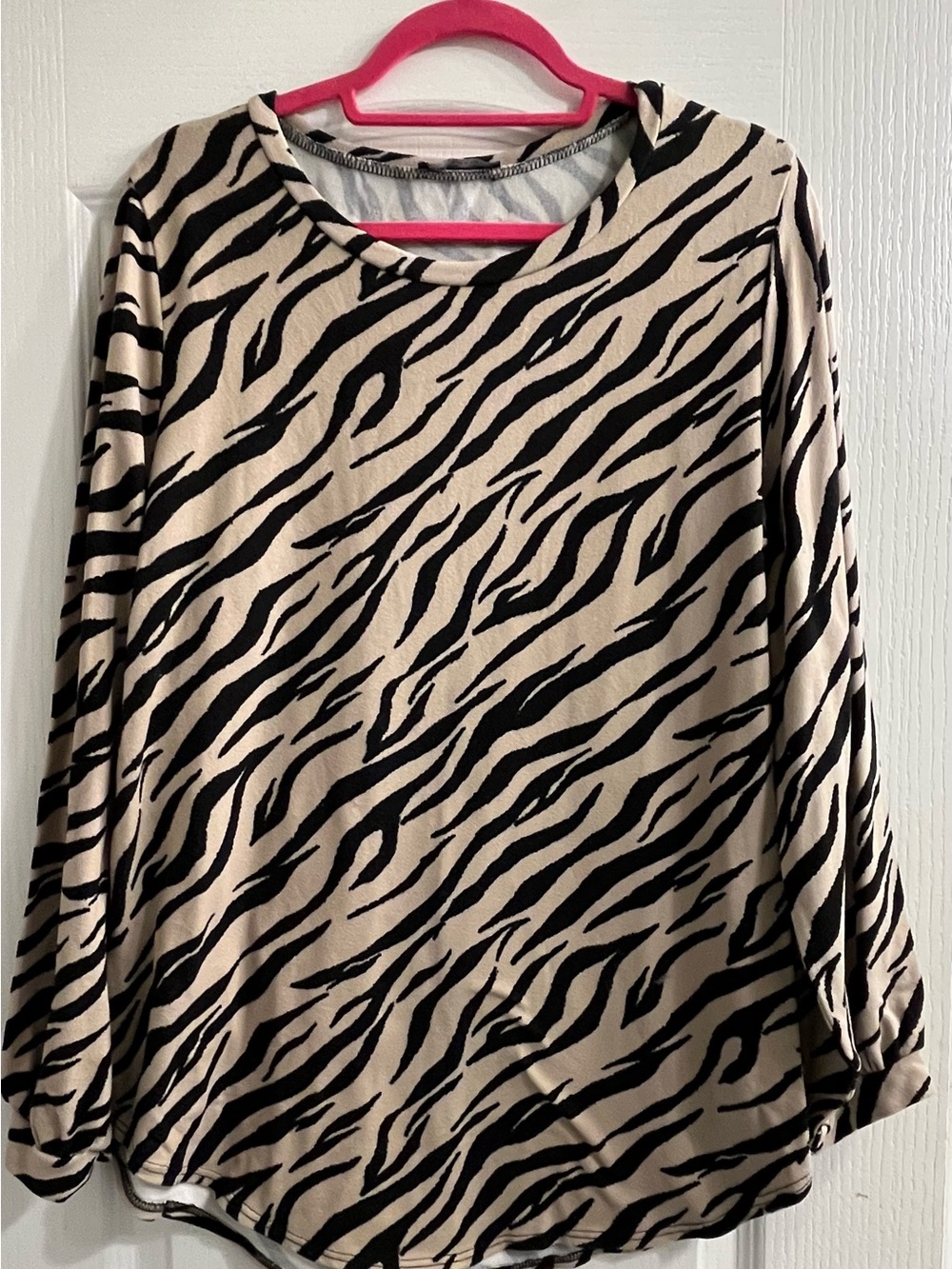 Beige and Black Zebra-Print Long Sleeve Top